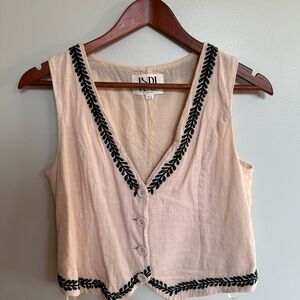 NDI cream Button-Up Blouse with blue Embroidery